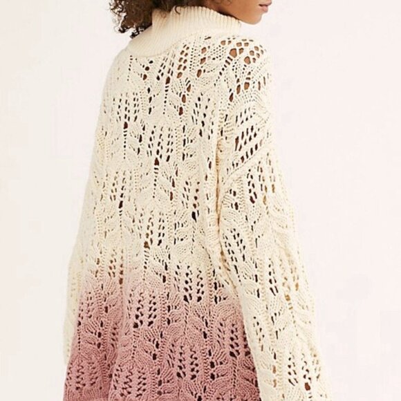 Free People Sweater Ombre Slouchy Mockneck Open Knit Oversized Pink Small Boho - Picture 2 of 12